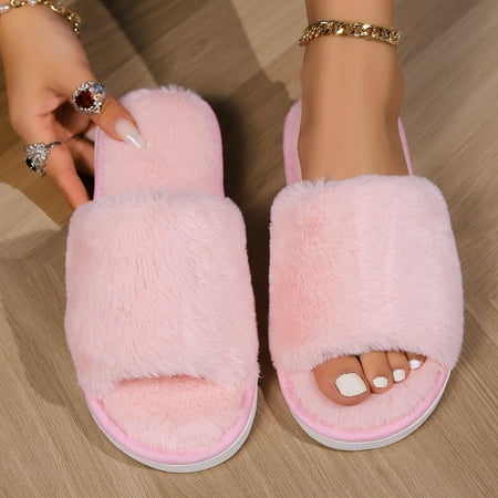 

Krdevn Slippers for Women Couple Solid Color Thick Bottom Warm Non Padded Home Cotton Slippers -Pink 43
