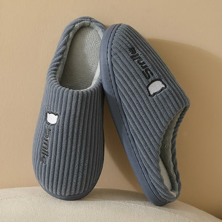 

〖Yilirongyumm〗 Grey 42-43 Slippers For Women Winter Home Embroidered Cotton Slides Slippers Casual Home Shoes