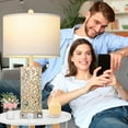 thumbnail image 5 of Cinkeda Table Lamp Set of 2 for Living Room Bedroom with USB Ports AC Outlet 3 Way Dimmable Touch Nightlight Farmhouse White Floral Nightstand Bedside Lamps, 5 of 9