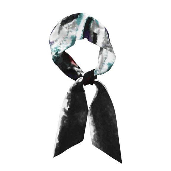 Wukai Watercolor Skull Print Hair Scarf for Women Fashion Silky Satin Headscarf Wrap Breathable Lightweight Neck Scarves For Handbag Accessories