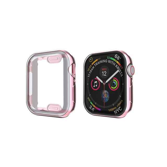Étui Compatible avec Apple i Watch Series 1/2/3/4/27 avec Protecteur d'Écran en Verre Trempé Intégré - Étui Rigide Tout Autour pour PC, Couverture de Protection Globale (Rose) 42mm
