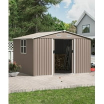 ASJMR 10x8 Ft Metal Storage Shed with 1 side window and 2 Lockable Doors,All Weather Outdoor Gardening Tool Storage Room,Brown