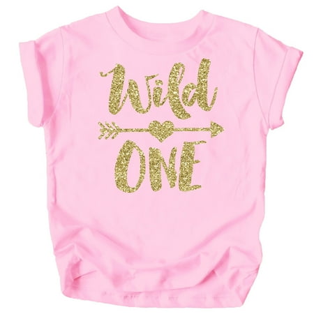 

Wild One 1st Birthday Shirt for Baby Girls First Birthday Outfit Gold on Pink Shirt 18 Months