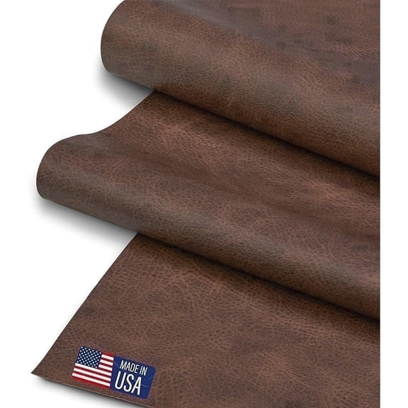 Faux Leather Fabric, Thick Durable Synthetic Repholstery Leather Vinyl, Soft Touch Distressed DIY and Craft Material - Cut by The Yard (Cocoa)