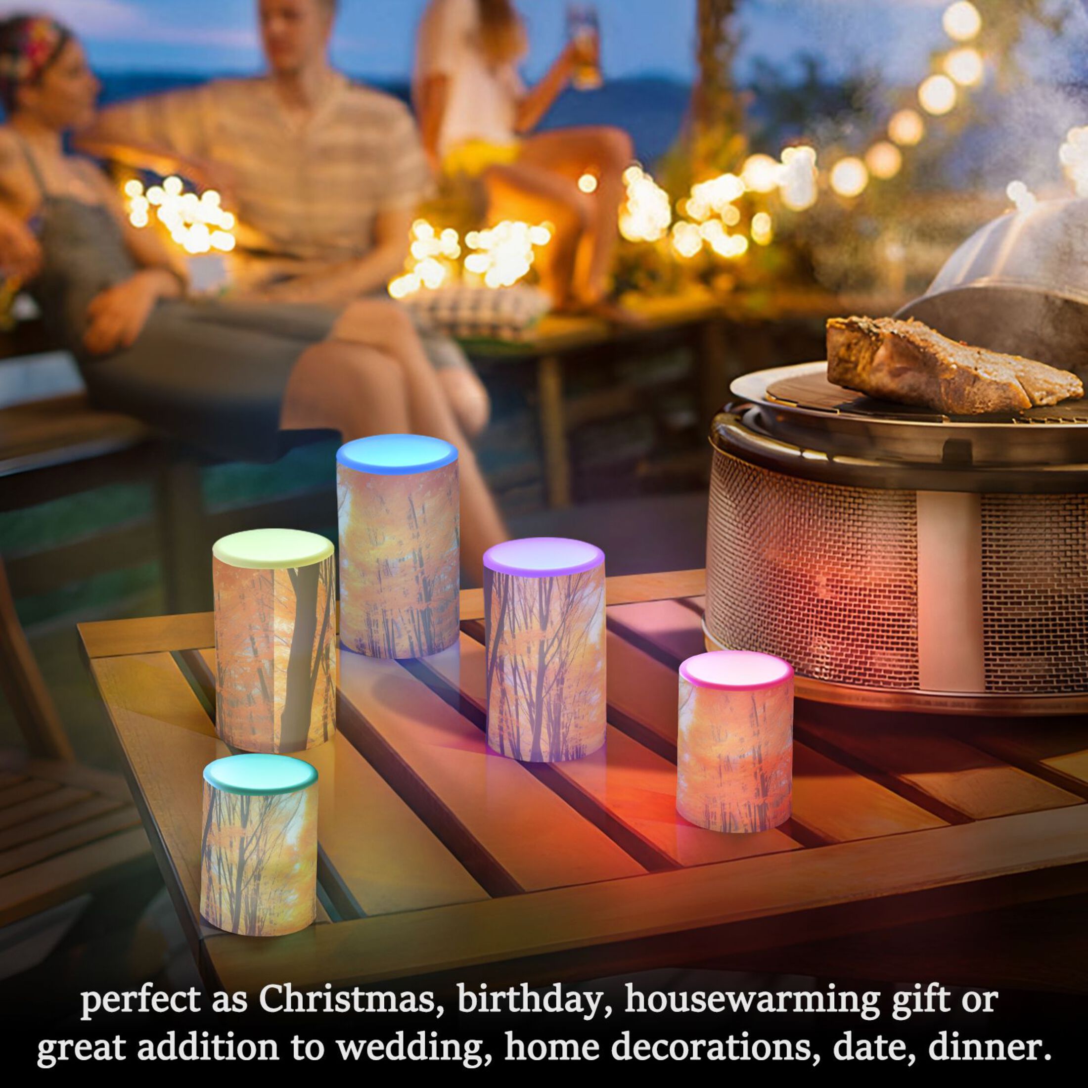 Fall Leaves with Forest Flameless Candles with Remote Timer LED Battery Operated Flickering Candle Light for Festival Wedding Home Party