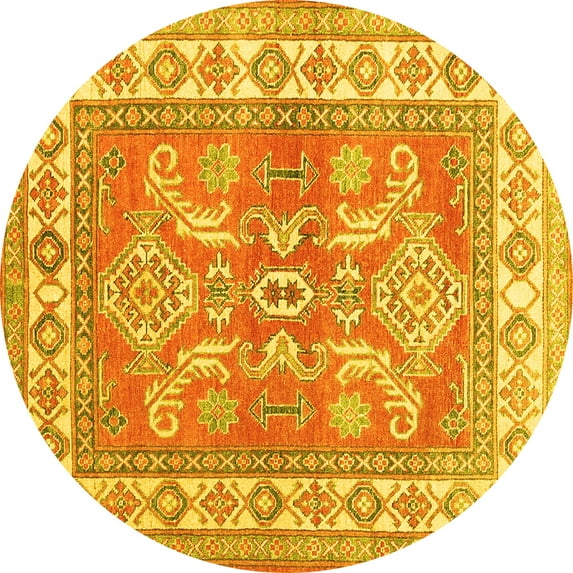 Ahgly Company Machine Washable Indoor Round Geometric Yellow Traditional Area Rugs, 6' Round