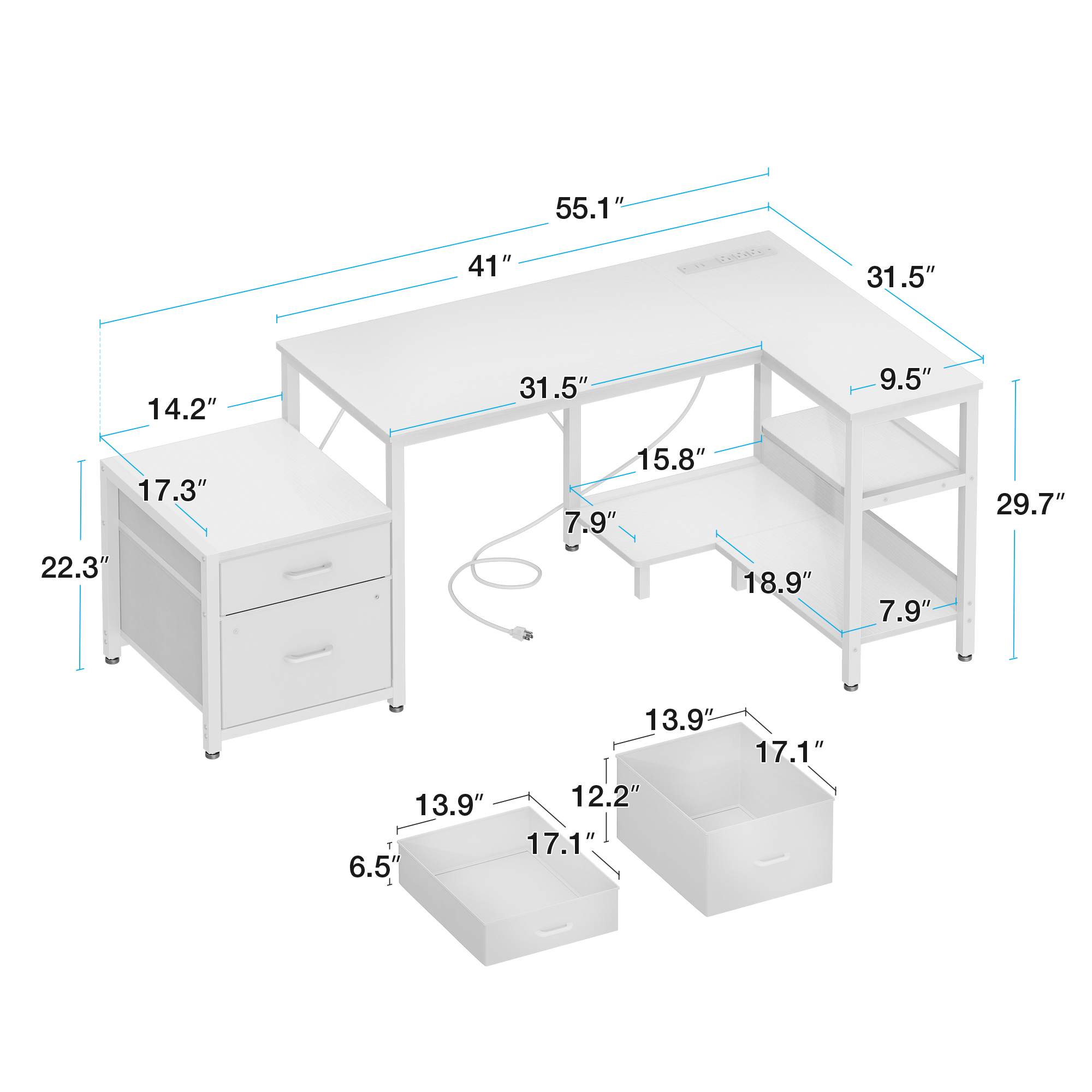 Casacomoda L-Shaped Corner Desk with File Drawer & Shelves photo 2