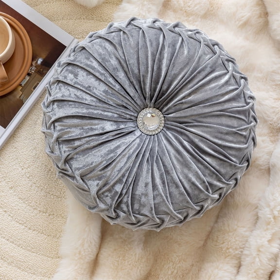 Round Throw Pillows,Full Soft Spandex Fabric Pumpkin Pleated Handmade Metallic Decorative Throw Pillows Floor Pillows Cushion for Sofa Couch Bedroom Living Room Chair