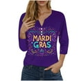 thumbnail image 2 of CYiJun Mardi Gras Clothing,Parade Ready 3/4 Sleeve Top,Lightweight Crewneck Shirt for Mardi Gras Street Celebration, 2 of 5