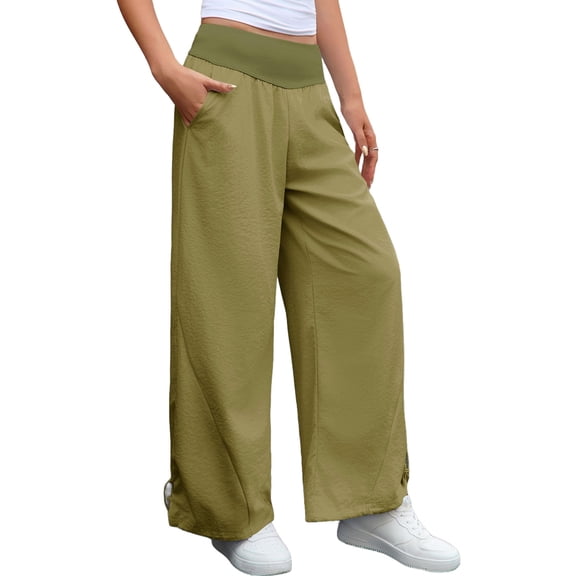 High Waist Women Casual Wide Leg Pants Straight Drawstring Sport Trousers