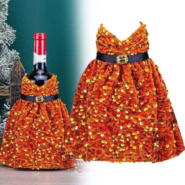 Housse de Bouteille de Vin Paillettes Robe Rouge Décoration de Bouteille de Vin Paillettes Bouteille de Noël pour Décoration de Table de Dîner de Noël