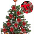 thumbnail image 2 of Otra decoración para Navidad 10 piezas de flores de Pascua artificiales con purpurina navideña roja y dorada de 15 cm, corona navideña, adornos de flores para árbol de Navidad H, 2 of 5