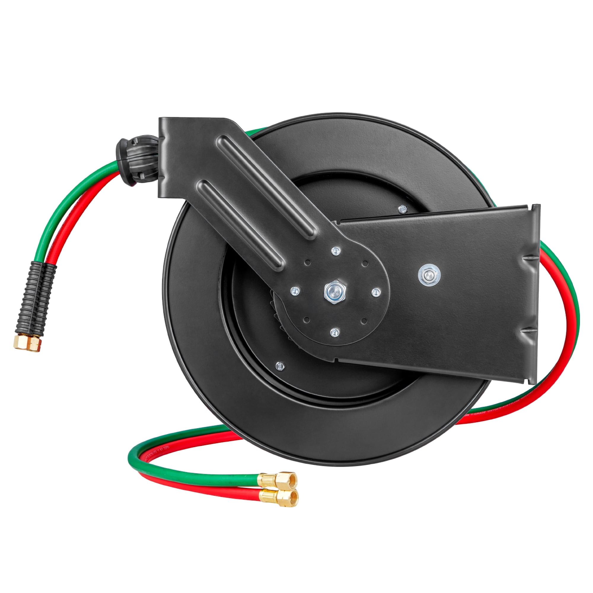 Retractable Oxygen Acetylene Welding Hose Reel, 1/4" x 50ft Twin Hose, 300 PSI Auto-Rewind Steel Reel with B-Style Fittings