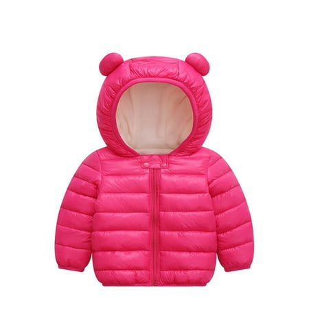 

BIZIZA Infant Coat Fleece Ears Hooded Solid Color Long Sleeve Tops Zip Up 0-4Y Chlid Baby Hot Pink 80