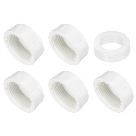 5Pack 1-1/4 Inch PT Female Thread PVC Pipe Fitting Cap, Cleanout Water Drain End Caps, Pipe Plug Socket Fittings with Gasket for Water Heater Supply Lines, Plumbing, White