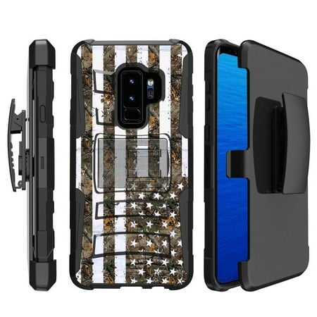 [Naked Shield] Samsung Galaxy S9Plus / S9 PLUS [Black] Military Combat Armor Case (Holster) (KickStand) [Hunter US Flag (Best Armor For Hunters)