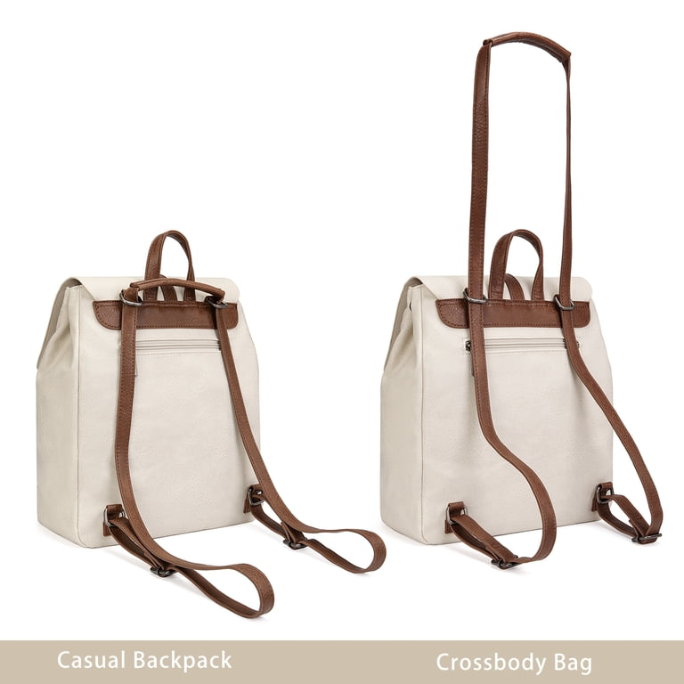 daisy fuentes microfiber mini backpack item dfb9010 Daisy Fuentes Beige Backpack with Zipper & Logo Accents Adjustable Strap