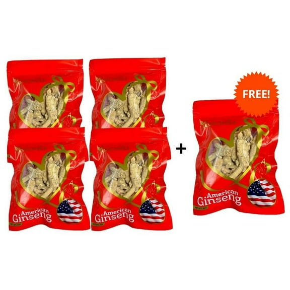 4 Bags Premium American Ginseng Original Root (4 oz.)   1 Bag Free