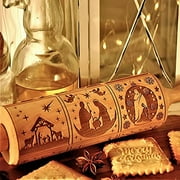 Nativity Rolling Pin Christmas Pattern Embossed Wooden 3D Springerle Pin Engraved Embossing with 9 Different for Baking