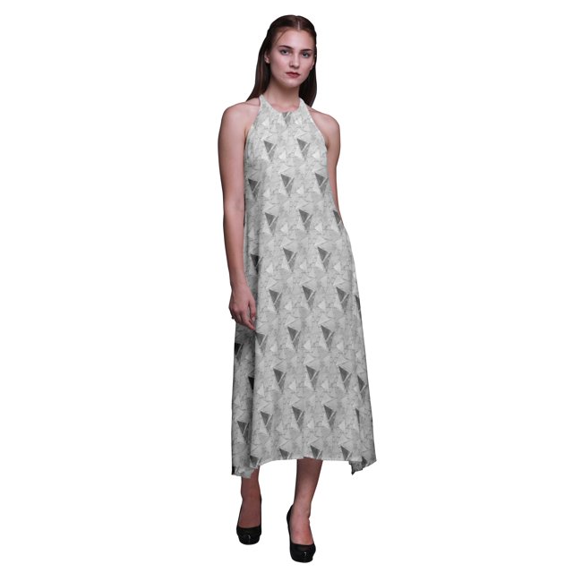 Bimba Robe Longue Dos Nu Géométrique Décontractée pour Femmes Imprimée BeachDress-TTTG