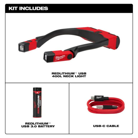 Milwaukee Tool 2117-21 | 400 Lumens LED REDLITHIUM Rechargeable Neck Light