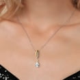 thumbnail image 3 of 925 Silver and 10K Yellow Gold White Created Sapphire and White Lab Grown Diamond Pendant Necklace for Women | 1.12 Cttw | Gemstone September Birthstone | Pear Shape 8X5MM | With 18 inch Chain, 3 of 6