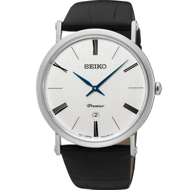 Seiko Men's Premier 41mm Black Leather Band Steel Case Sapphire Crystal  Quartz White Dial Watch SKP395 