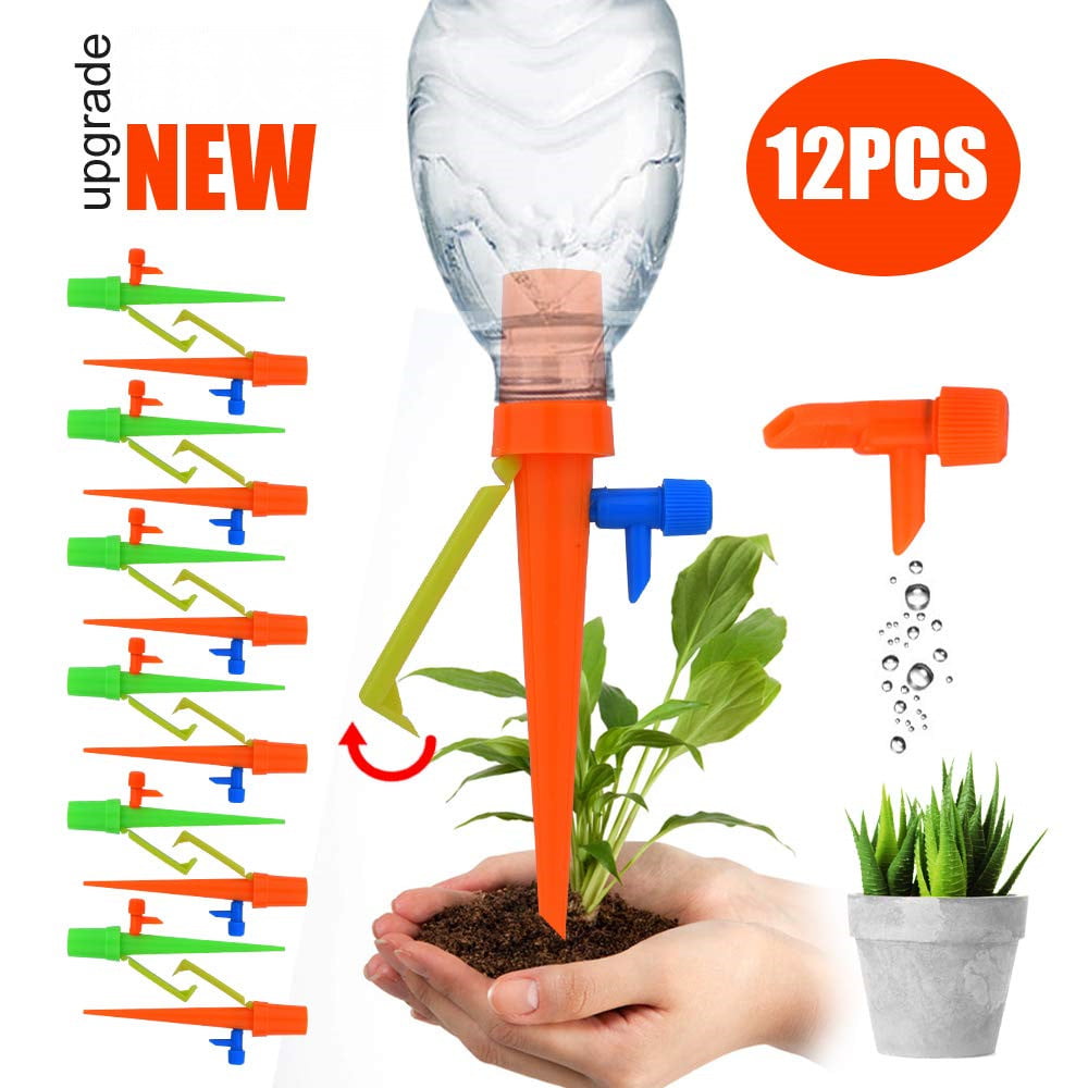 12PCS Plant Water Funnel Self Watering Spikes Slow Release Control Valve Switch 