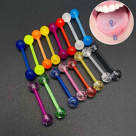 16pcs Tongue Nipple Ring Plastic Flexible Acrylic Straight Barbell Body Piercing Jewelry for Women Men Tongue NIppie piercings