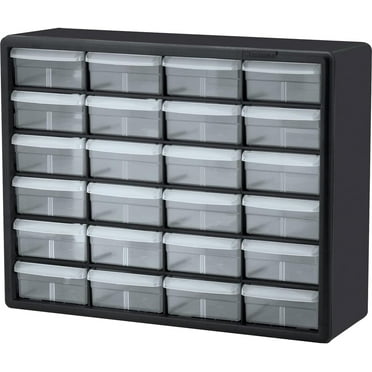 10124 24 24 drawer plastic drawer storage cabinet, used for garage organization, Lego storage, teacher toolbox, makeup storage, etc., 20 inches wide x 6 inches deep x 16 inches high, black