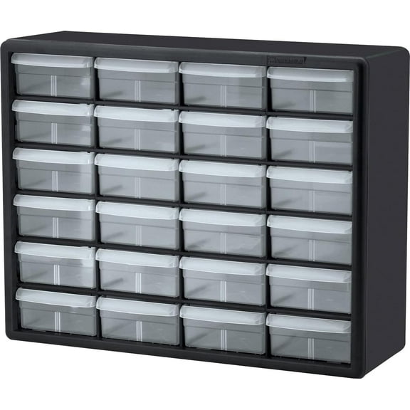 24-Drawer Plastic Drawer Storage Cabinet for Garage Organization, Bead Organizer, Building Bricks Storage, Teacher Toolbox, Makeup Organizer, 20" W x 6" D x 16" H, 10124 Black