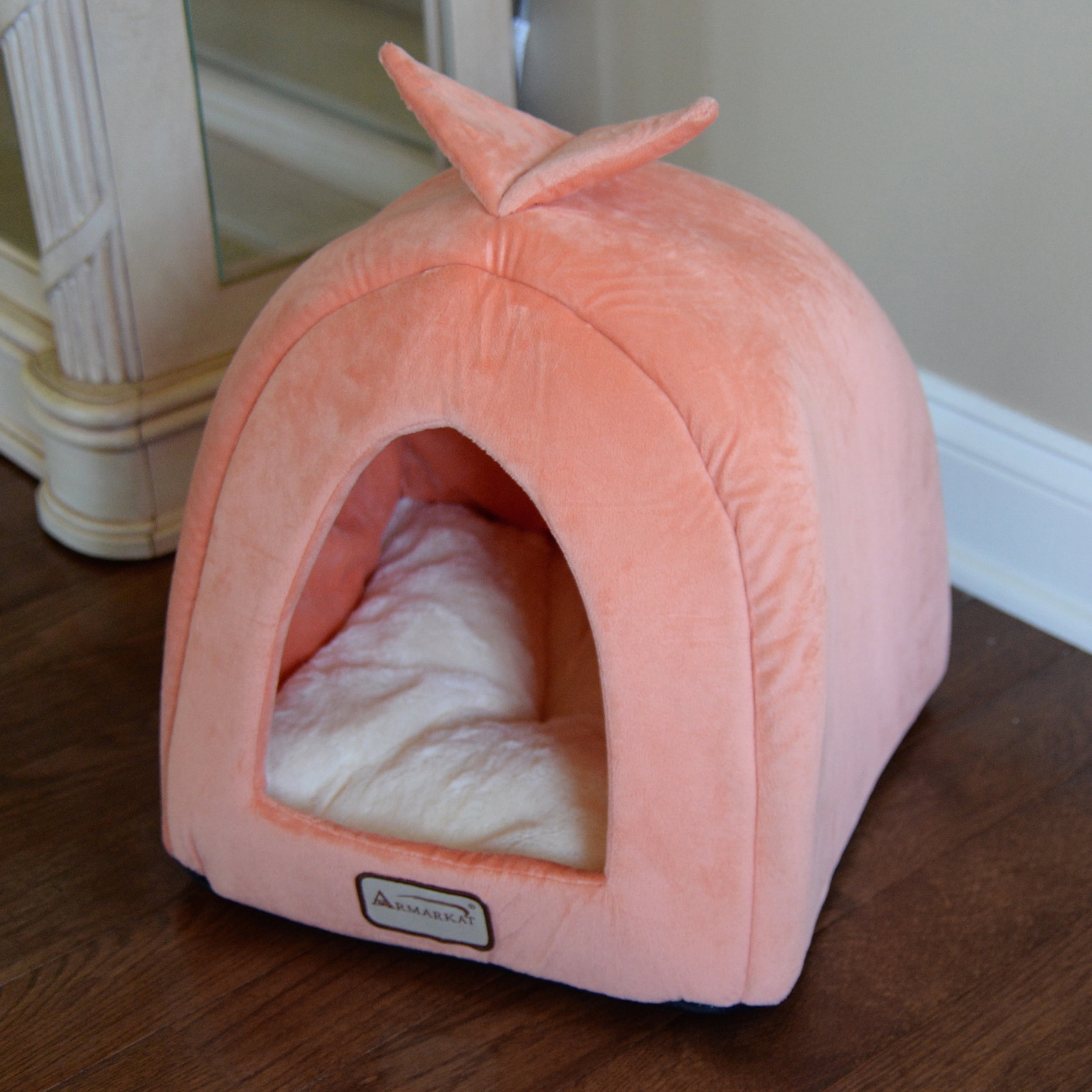 Armarkat Hooded Pet Cat Bed, Orange 14 x 12.5 In