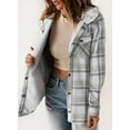 thumbnail image 4 of Womens Plaid Shacket Jacket Long Sleeve Button Down Fleece Hooded Jackets Warm Coat, 4 of 6