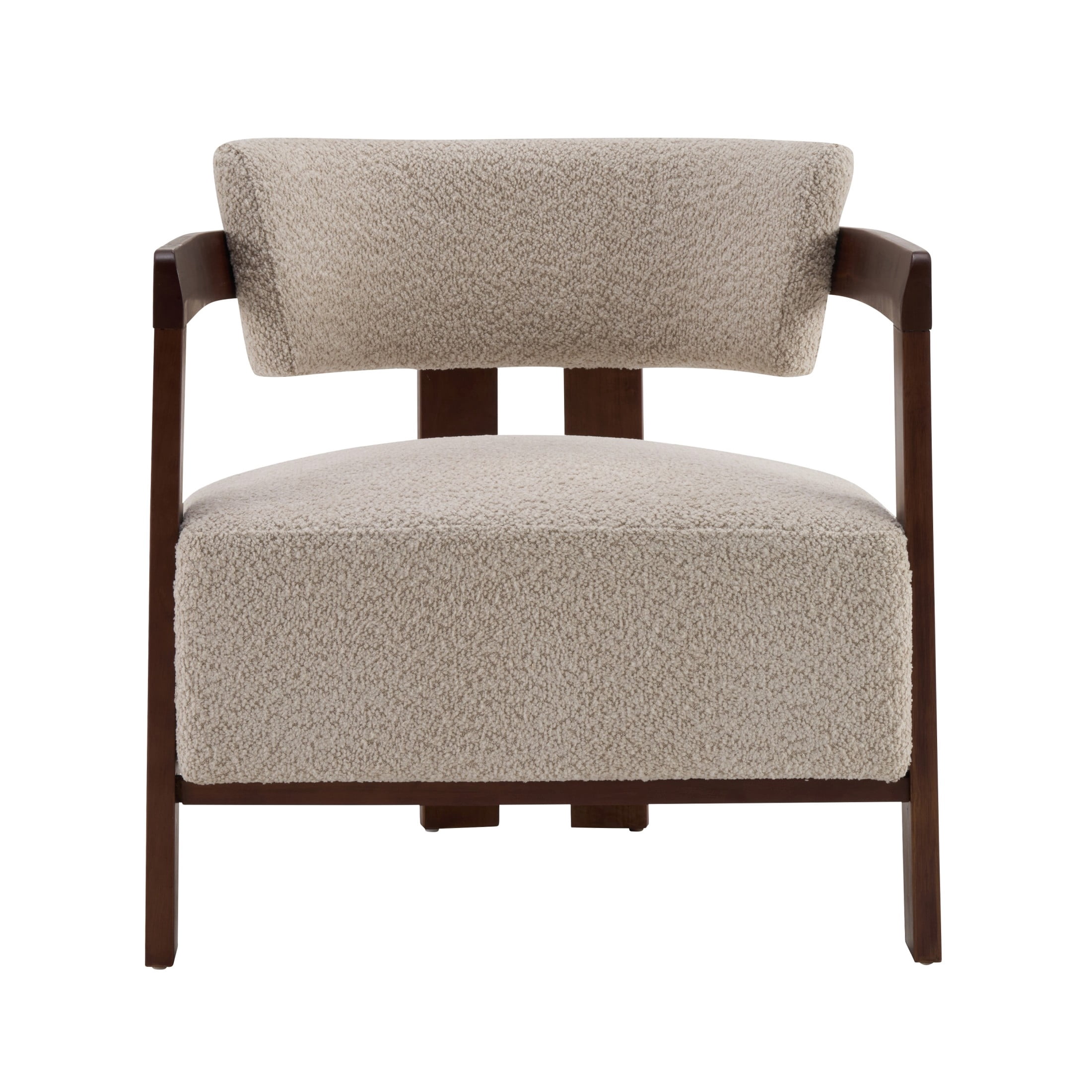 Christopher Knight Home Mid-Century Modern Boucle Upholstered Accent Arm Chair, Wood Frame, Wheat, Set of 2
