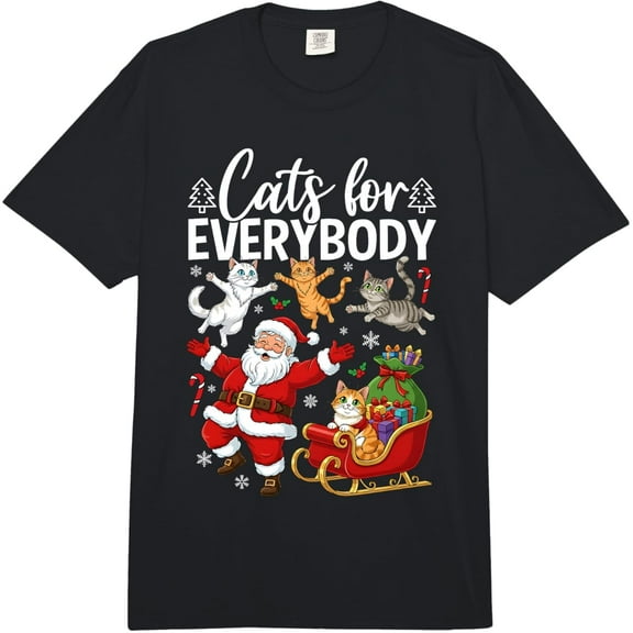 Cats for Everybody Funny Santa Christmas Cat Lovers Comfort Colors Adult Heavyweight T-Shirt