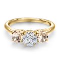 thumbnail image 3 of Gem Stone King 18K Yellow Gold Plated Silver Lab Grown Diamond and Peach Morganite Engagement Ring for Women | 1.54 Cttw | Round 6MM | Gemstone April Birthstone | Size 6, 3 of 6