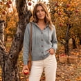 thumbnail image 4 of Button Down Cardigan Sweaters for Women Hooded Long Sleeve Knit Tops Casual Solid Color Loose Fit Drawstring Hood, 4 of 9