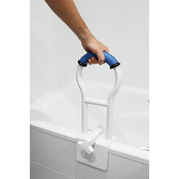 KMINA - Padded Bathtub Safety Rails (Bathtubs with Flat Rim ≥3.5"), Adjustable Tub Grab Bars for Side of Tub, Clamp on Tub Rails for Elderly Blue