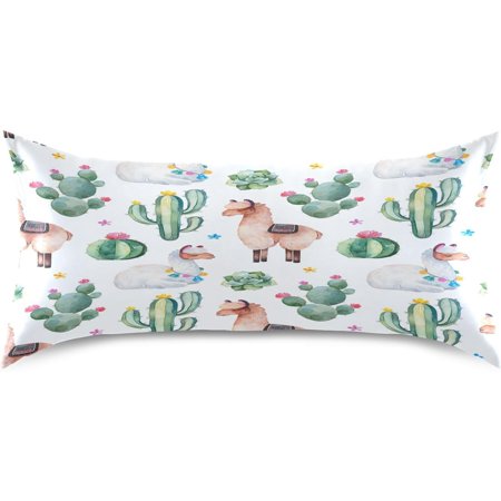 Hotbar Llama Cactus Satin Pillowcase for Hair and Skin Silk Pillowcase, King Size(20x40 inches) - Slip Cooling Satin Pillow Covers with Envelope Closure(156)