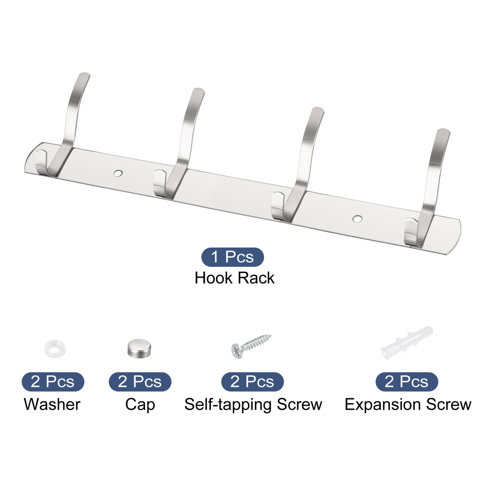 Unique Bargains Stainless Steel Wall Mounted Coat Rack Hooks for Hanging Silver 4 Hooks