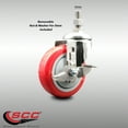 thumbnail image 2 of 4 Inch 316SS Red Polyurethane Swivel 12mm Threaded Stem Caster with Brake, 2 of 2