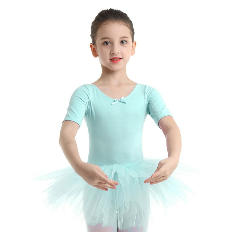 Aislor Kids Girls Short Sleeve Cirss Cross Round Neck Ballerina