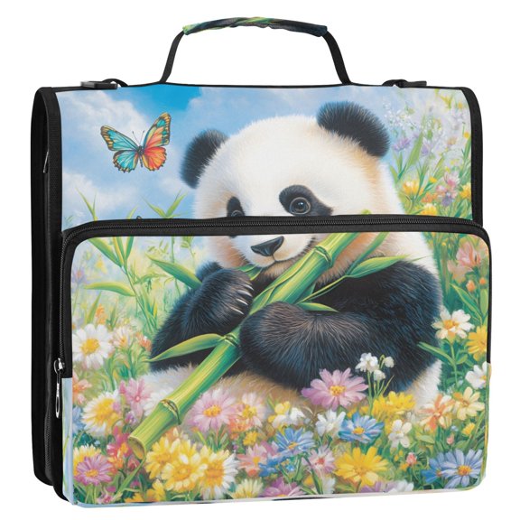 Cartoon Panda Stripes Lines Zipper Binder Bag 3 Ring Binder Bag,Large Capacity Durable Binder Organizer Bag