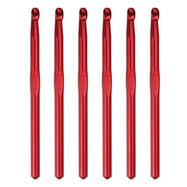Ganchos de crochet de aluminio Uxcell de 8 mm, agujas de tejer de crochet, ganchos de crochet con tamaño rojo, 6 piezas