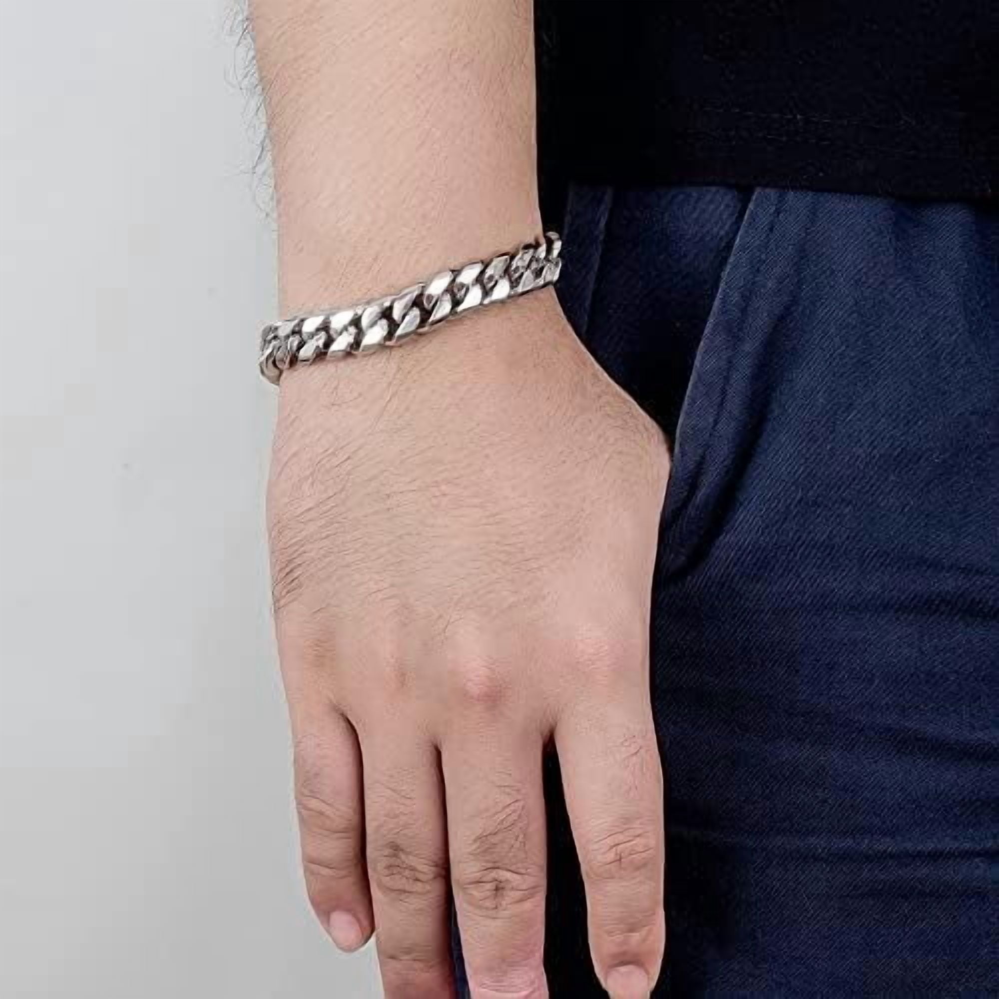 kumi925 Sterling Silver Italian Solid 10-12-14mm Diamond-Cut Cuban Link Curb Chain Bracelet for Men, Jewelry Party Birthday Gift
