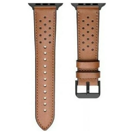 Men's Perforated Leather Watch Strap For Apple Watch 42mm & 44mm, Silver/Brown