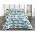 thumbnail image 2 of Ambesonne Nautical Quilted Coverlet 3 Pcs, Whale Pattern Ocean Waves, Queen Size, Sea Blue Soft Blue White, 2 of 4