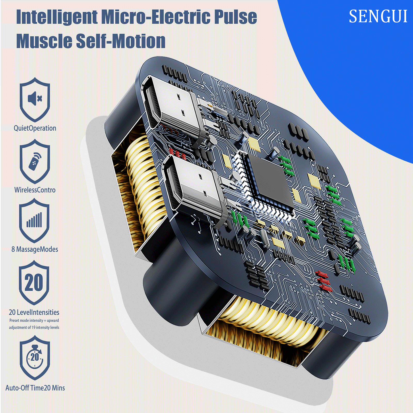 SENGUI EMS Foot Massager Nerve Mat 8 Mode 20 Level - Electronic Pulse Stimulator: Transcutaneous Electrical Nerve Stimulator Massage for Pain Relief & Circulation, with TENS and PMS Unit