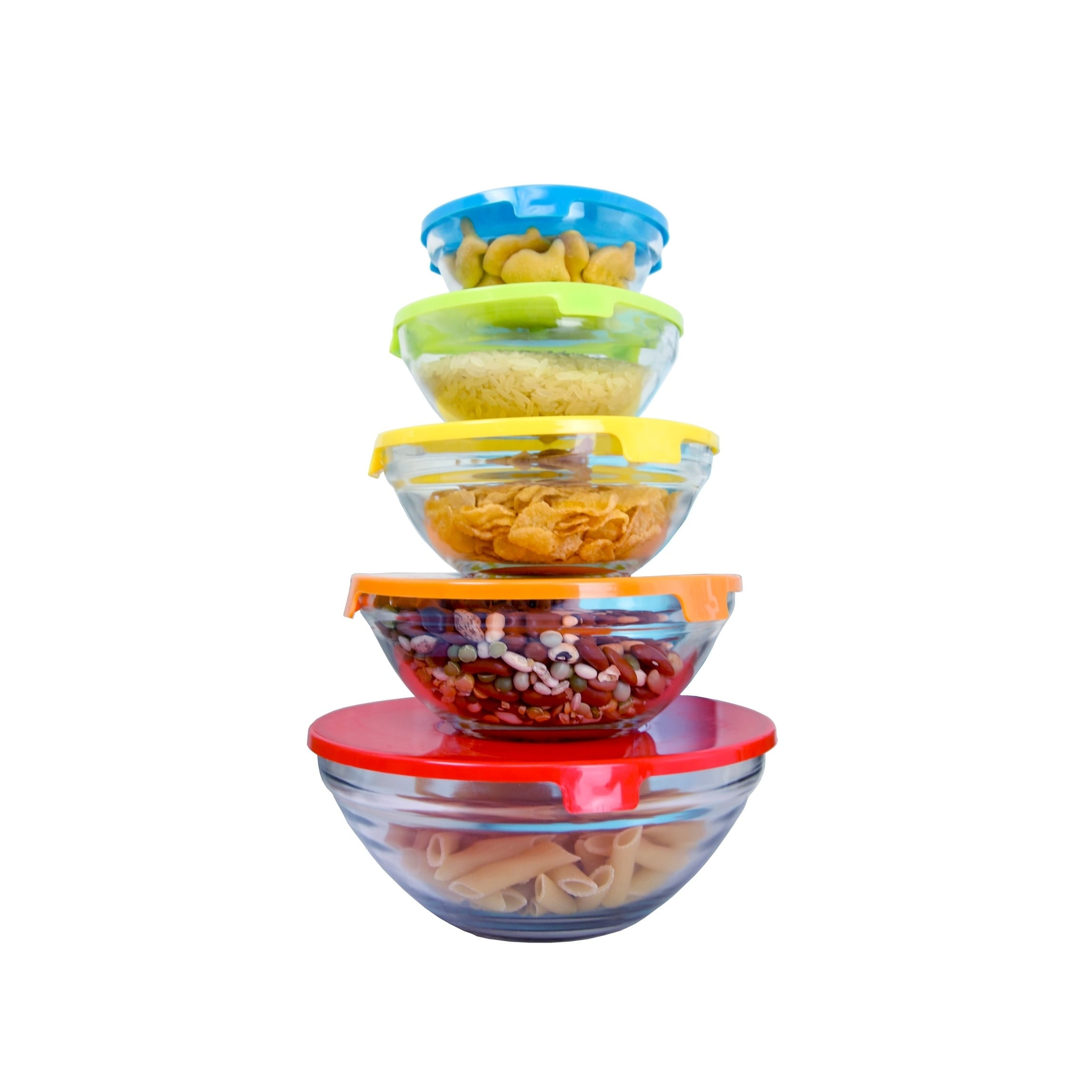 Set Of 5 Star Print Glass Bowls With Lids