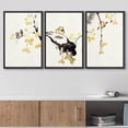 thumbnail image 3 of wall26-3 Panel Framed Canvas Wall Art - Chinese Ink Painting Style Birds on Tree Branch with Small Yellow Fruits - Giclee Print Gallery Wrap Modern Home Art Ready to Hang - 16"x24"x3 Black, 3 of 5